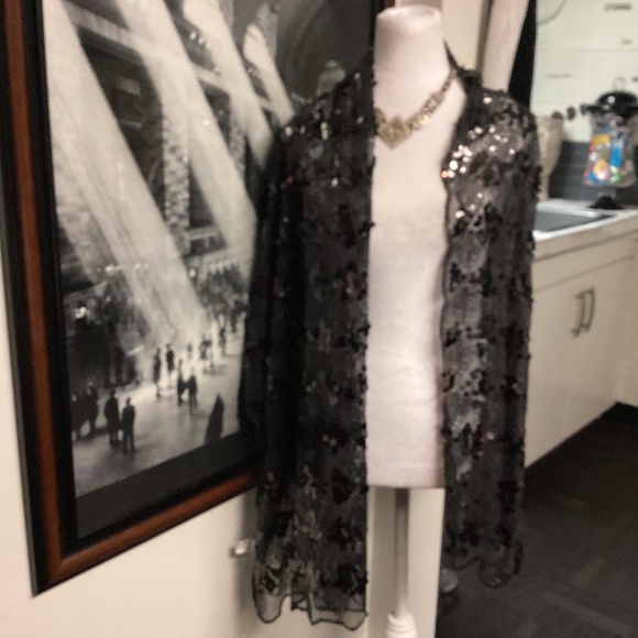 JOAN RIVERS NEW NWOT SCARF BLACK LARGE SHEER RECTANGLE SEQUINS - Picture 1 of 6